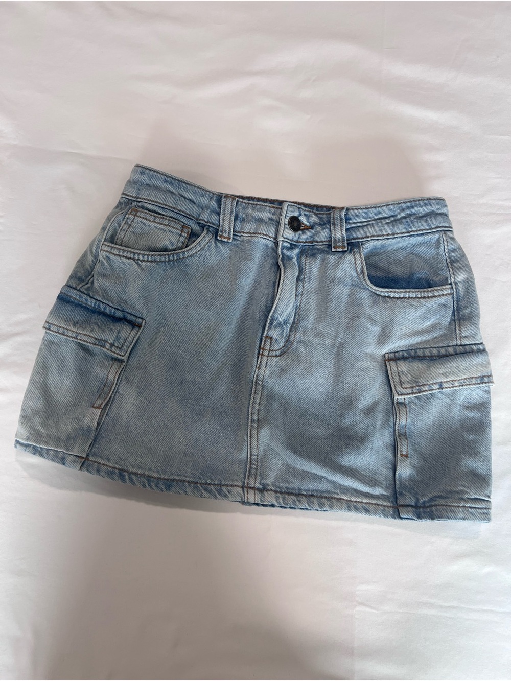 Light Blue Denim Mini Skirt with Cargo Pockets